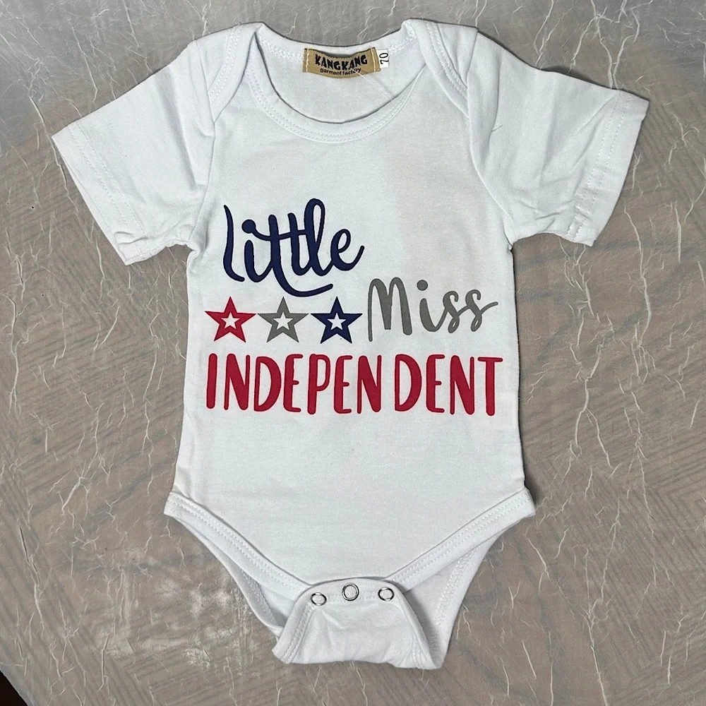 3/$20💥 Red‎ White & Blue Stars & Stripes Little Miss Independent Newborn Outfit